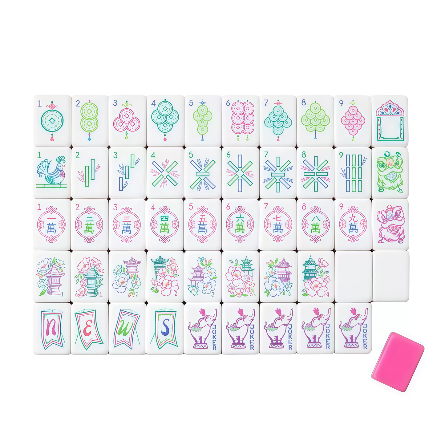 Rose Pink Acrylic American Mahjong Tiles Set – 160 Premium Tiles with Elephant Jokers
