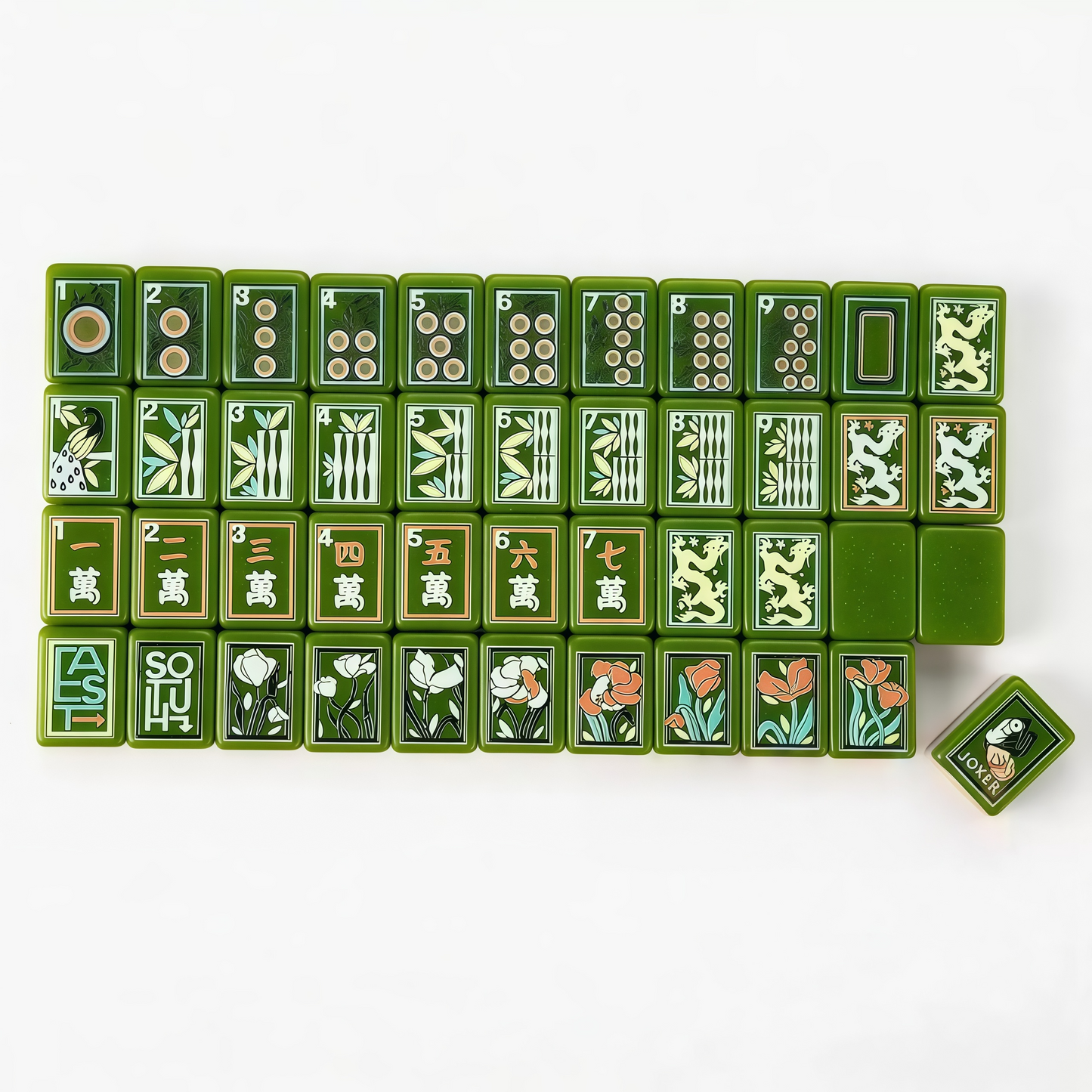 Jade Garden Acrylic American Mahjong Tiles Set – 160 Premium 3-Layer Tiles with Botanical Art