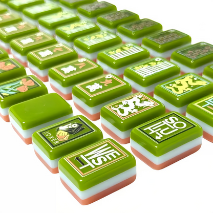 Jade Garden Mahjong Tile Faces – Full Set Layout with Dots, Bams, Craks, Winds & Flowers
