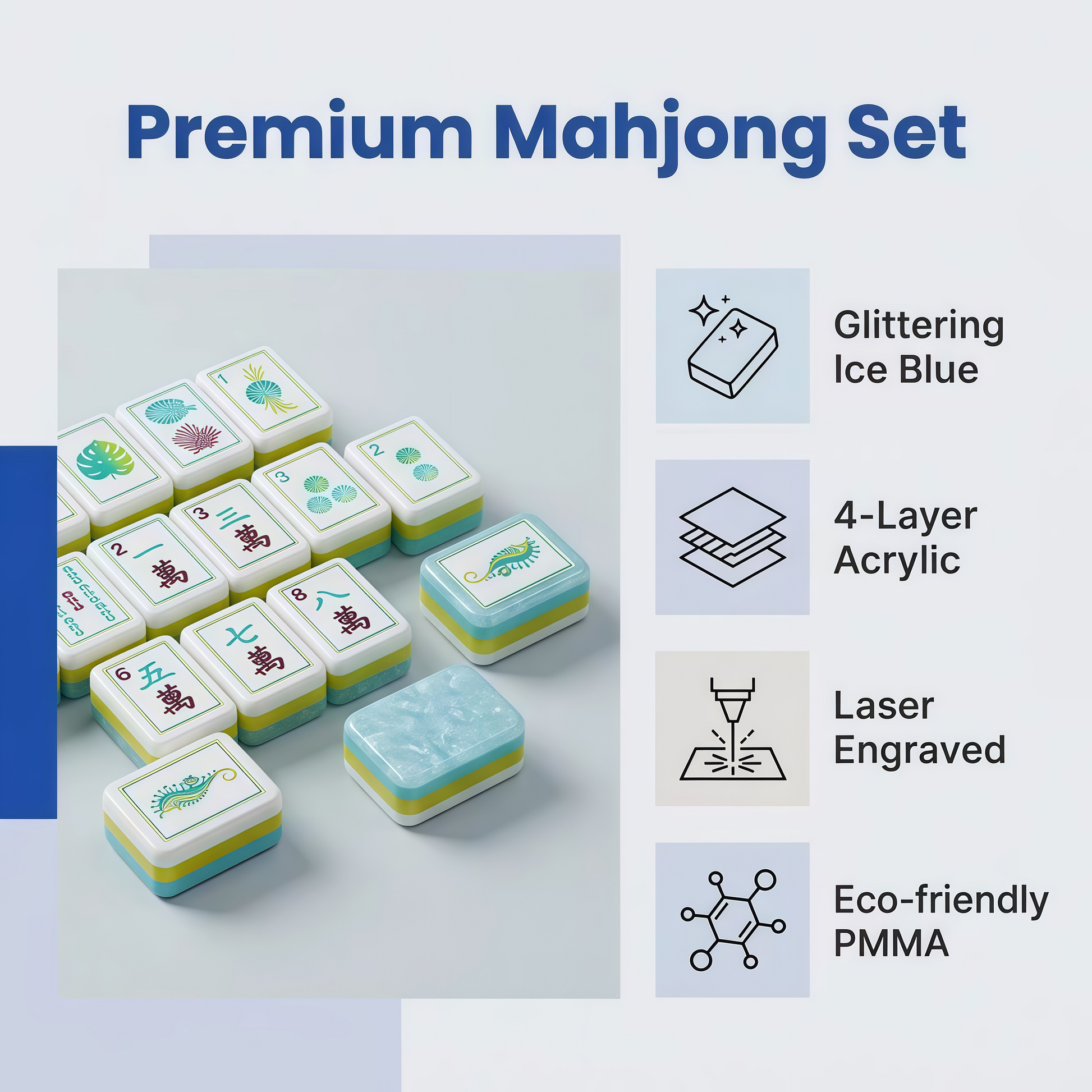 MahjongVibe Ocean Breeze mahjong tiles fanned out to display coastal color palette
