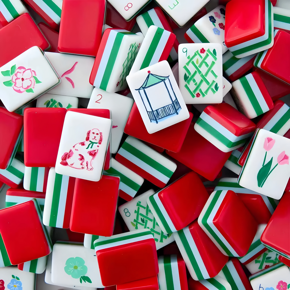 Four-Layer Acrylic Mahjong Tiles Close-Up – Garden Topiary Joker & Tri-Color Layered Edges