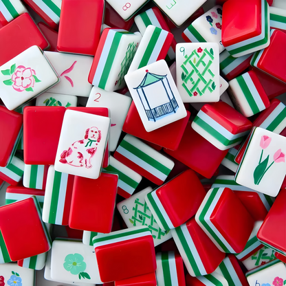 Four-Layer Acrylic Mahjong Tiles Close-Up – Garden Topiary Joker & Tri-Color Layered Edges