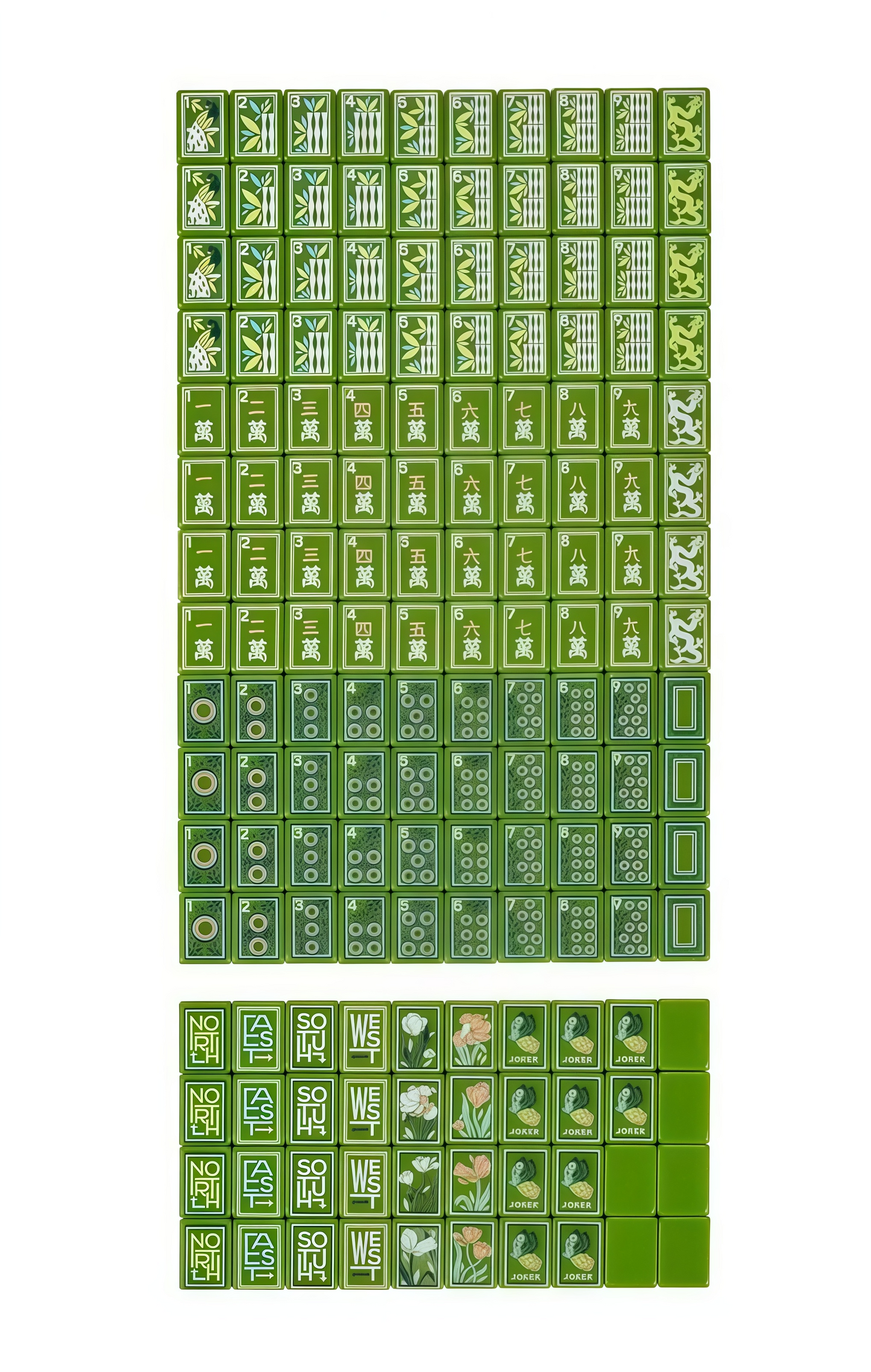Jade Garden Mahjong Set Lifestyle – Tiles in Glass Bowl on Floral Mahjong Table Mat