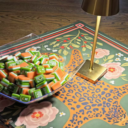 Jade Garden Acrylic Mahjong Tiles Scattered – Tulip Flower Tiles & Frog Joker Close-Up