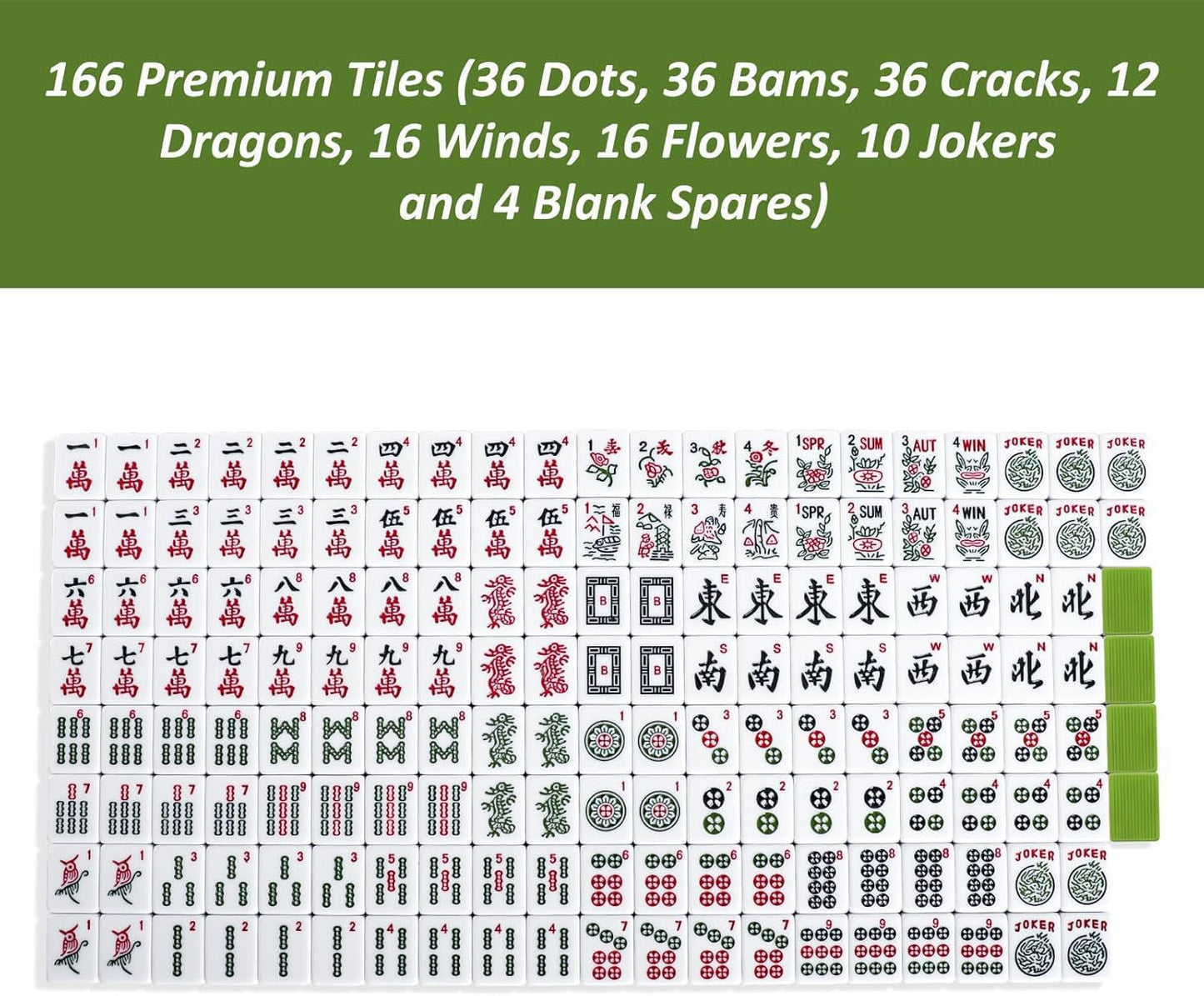 American Mahjong Set 166 Tiles – Classic Melamine Mahjong Game for 4 Players